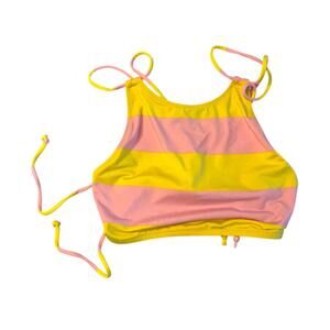 J Crew Playa Printed Hermona Bikini Top Medium Pink Yellow High Neck